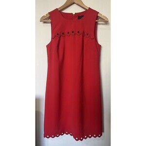 J Crew Cranberry Red Scalloped Hem Sleeveless Mini Shift Dress Size 2
